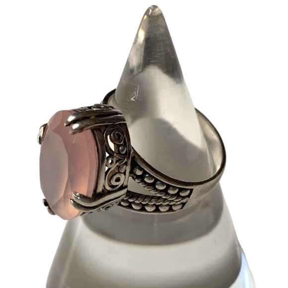 Sterling Silver Pink Rose Quartz Ornate Filigree Woman’s Ring Jewelry Love